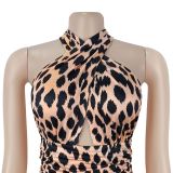 Women Polka Dot Print Halter Neck Wide-Leg Jumpsuit