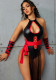 Women Sexy Hollow-Out Pu-Leather Halter Neck Backless One-Piece Lingerie Set