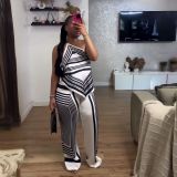Women summer African print sleeveless top and Pants two-piece set