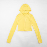 Women Hooded Long-Sleeved Zipper Top and Gathered Three-Piece Pants Two-Piece Set