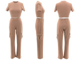 Women Summer Short-Sleeved Top and Wide-Leg Pant Two-Piece Set