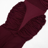 Women Summer Casual Mesh Patchwork Sleeveless Knot Gathered Dress
