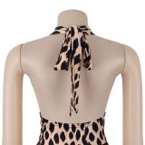 Women Polka Dot Print Halter Neck Wide-Leg Jumpsuit