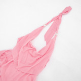 Women Summer Chiffon Patchwork Halter Neck Lace-Up Jumpsuit