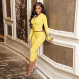 Women Hooded Long-Sleeved Zipper Top and Gathered Three-Piece Pants Two-Piece Set