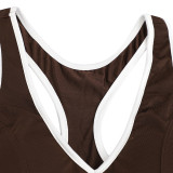 Women White-Trimmed Racerback Bra with Side Stripes Stretchy Yoga/Fitness Pant Two-piece Set