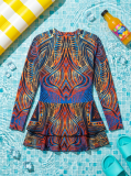 Women Bikini Mesh Patchwork Zipper Printed One-Piece Swimwear