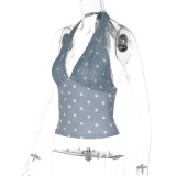 Women Summer Sexy Lace Printed Polka Dot Halter Neck Vest Top