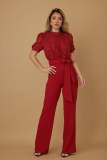 Women Casual Striped Lace Patchwork Short-Sleeve Wide-Leg Jumpsuit