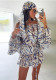 Women Summer Striped Print Mesh Headband Drawstring Lantern Sleeve Dress