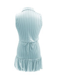Women Turndown Collar Striped Sleeveless Vest and Tulip Skirt Two-Piece Set