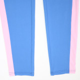 Women Casual Color Block Round Neck Top and Pant Two-Piece Set