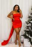 Women Detachable Large Bow Strapless Backless Formal Party Dress