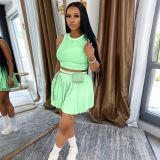 Women Sleeveless Top and Pleated Skirt Two-Piece Set