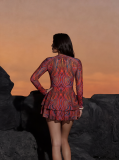 Women Bikini Mesh Patchwork Zipper Printed One-Piece Swimwear