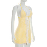 Women Summer Sexy Hollowed-Out Backless Sleeveless Lace Mini Dress