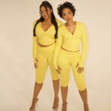 Women Hooded Long-Sleeved Zipper Top and Gathered Three-Piece Pants Two-Piece Set