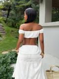 Women Beach Holidays Summer Sexy Off-Shoulder Strapless Top and Skirt Two-piece Set
