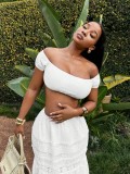 Women Beach Holidays Summer Sexy Off-Shoulder Strapless Top and Skirt Two-piece Set
