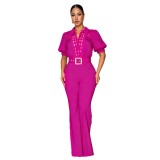 Women Elegant Lace Patchwork Tie-Waist Wide-Leg Jumpsuit