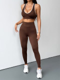 Women White-Trimmed Racerback Bra with Side Stripes Stretchy Yoga/Fitness Pant Two-piece Set