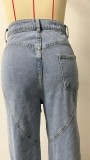 Women Chain Washed Ripped Denim Pant