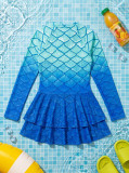 Women Bikini Mesh Patchwork Zipper Printed One-Piece Swimwear