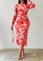 Women Spring/Autumn Printed Round Neck French Elegant Maxi Dress Women Spring/Autumn Printed Round Neck French Elegant Maxi Dress