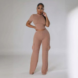 Women Summer Short-Sleeved Top and Wide-Leg Pant Two-Piece Set