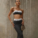 Women Spring Sexy Strapless Lace Top and Polka Dot Skirt Two-piece Set