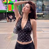 Women Summer Sexy Lace Printed Polka Dot Halter Neck Vest Top