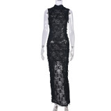 Women Sexy See-Through Tassel Stretch Sleeveless Dress