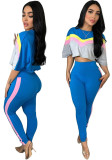 Women Casual Color Block Round Neck Top and Pant Two-Piece Set