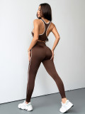 Women White-Trimmed Racerback Bra with Side Stripes Stretchy Yoga/Fitness Pant Two-piece Set