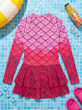 Women Bikini Mesh Patchwork Zipper Printed One-Piece Swimwear