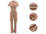 Women Summer Short-Sleeved Top and Wide-Leg Pant Two-Piece Set