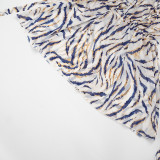 Women Summer Striped Print Mesh Headband Drawstring Lantern Sleeve Dress