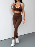 Women White-Trimmed Racerback Bra with Side Stripes Stretchy Yoga/Fitness Pant Two-piece Set