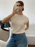 Women Spring/Summer Round Neck Cable Knitting T-shirt Top