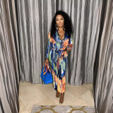 Women Printed Zipper Dress with Belt