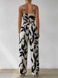 Women Summer Printed Top and Tie-up Wide-Leg Pants Two-piece Set