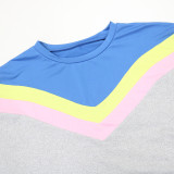Women Casual Color Block Round Neck Top and Pant Two-Piece Set