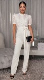 Women Casual Striped Lace Patchwork Short-Sleeve Wide-Leg Jumpsuit