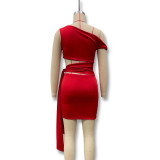 Women summer Slash Shoulder sexy hollowed-out tie-up Knot Bodycon dress