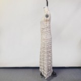 Women sexy hollowed-out sleeveless knitting beach dress