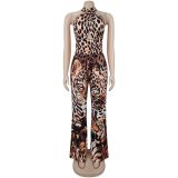 Women Polka Dot Print Halter Neck Wide-Leg Jumpsuit
