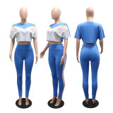 Women Casual Color Block Round Neck Top and Pant Two-Piece Set