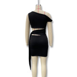 Women summer Slash Shoulder sexy hollowed-out tie-up Knot Bodycon dress