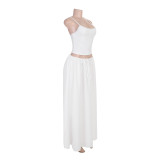 Women Sexy Strapless Crop Top and Skirt Two-piece Set