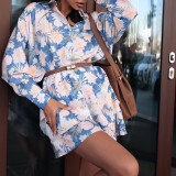 Women Casual Summer Printed Long-Sleeved Top and Shorts Two-Piece Set